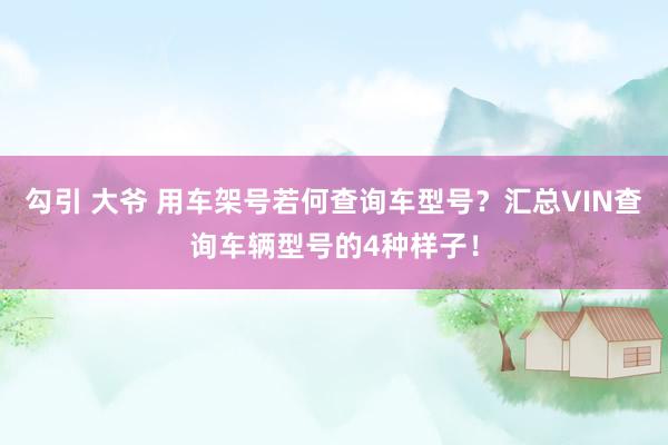 勾引 大爷 用车架号若何查询车型号？汇总VIN查询车辆型号的4种样子！